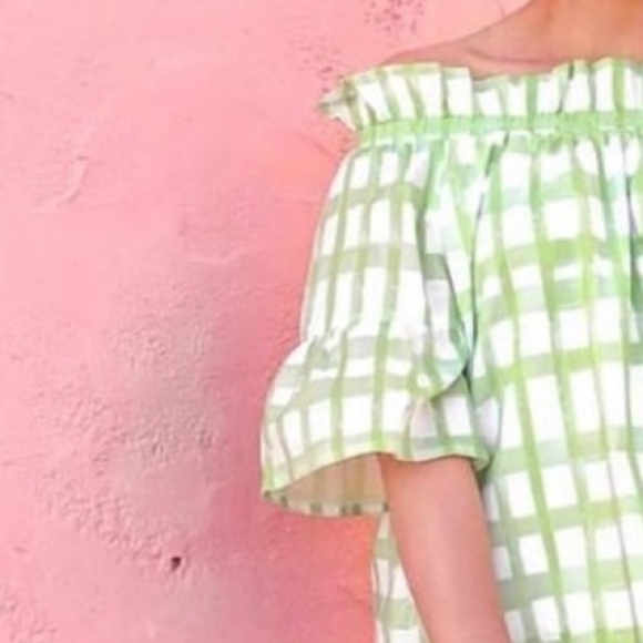 Brooke Wright Green White Off Shoulder Ruffle Top Size XS/SM - Picture 4 of 8